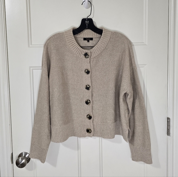 Quince 100% Organic Cotton Cropped Cardigan Cement Marl Women's Medium - Picture 3 of 11